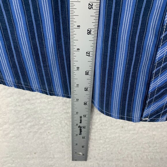 Wrangler Wrancher Shirt Men XL Blue White Striped Cotton Pockets Pearl Snap 9713 - Picture 5 of 7